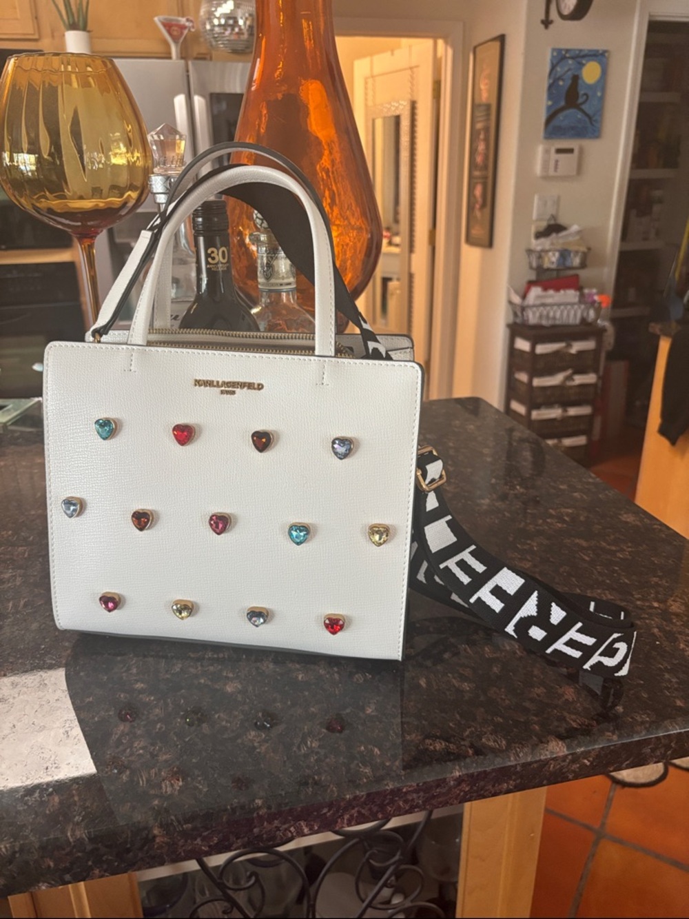 Kurt Geiger White Satchel with Multicolor Heart Studs - Picture 2 of 3